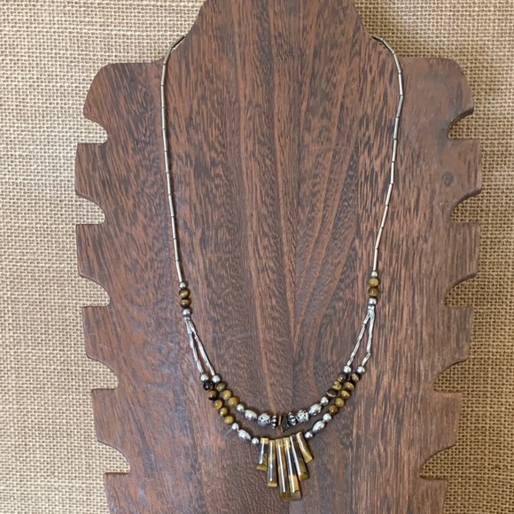VINTAGE SOUTHWESTERN LIQUID STERLING SILVER TIGER EYE NECKLACE - Picture 3 of 9